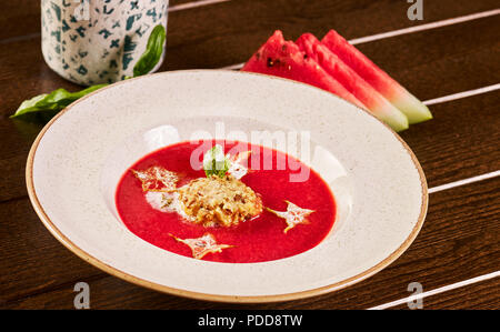 cold summer red soup Stock Photo