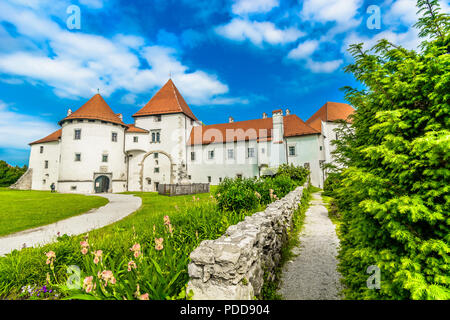 Scenic view at Varazdin old town in Croatia, baroque landmarks. Stock Photo