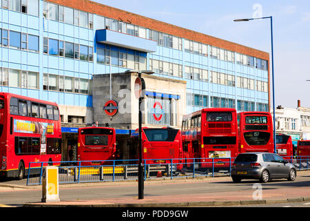 Morden Underground station and bus stop. London. Stock Photo