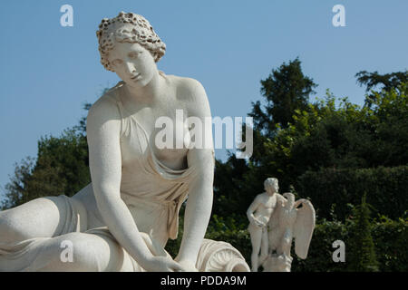 Statues from the labyrinth in Palace of Versailles garden, summer Stock Photo