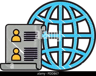 global sphere and document over white background, vector illustration ...