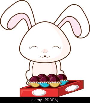 happy easter design with  cute bunny and chocolates box over white background, vector illustration Stock Vector