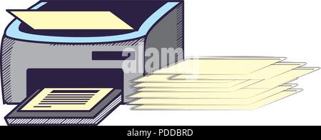 printer machine and stack of papers icon over white background, vector ...