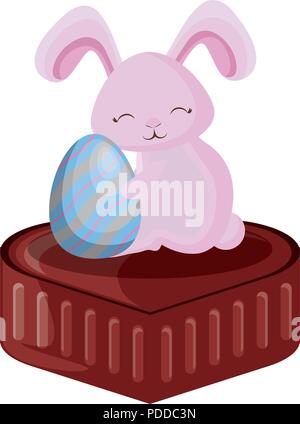 happy easter design with cute rabbit and chocolate heart over white background, vector illustration Stock Vector