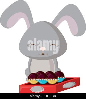 happy easter design with  cute bunny and chocolates box over white background, vector illustration Stock Vector