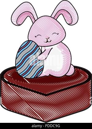 happy easter design with cute rabbit and chocolate heart over white background, vector illustration Stock Vector