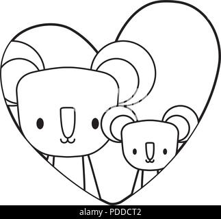 heart with cute koalas over white background, vector illustration Stock Vector