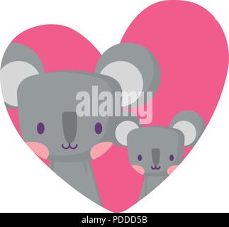 heart with cute koalas over white background, vector illustration Stock Vector