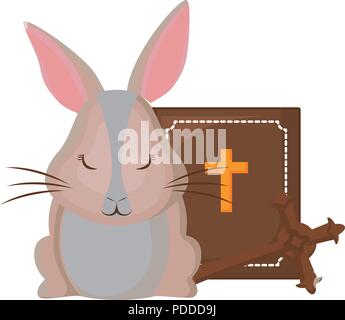 holy bible and cute rabbits with easter eggs over white background, vector illustration Stock Vector