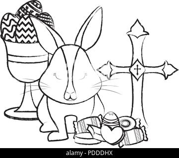 cute rabbit and holy grail over white background, vector illustration ...