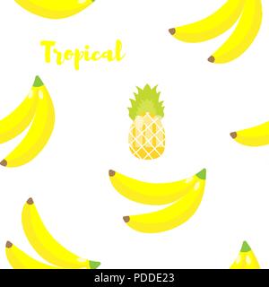Vector illustration. Seamless pattern. Tropical ornament yellow bananas and pineapples Stock Vector