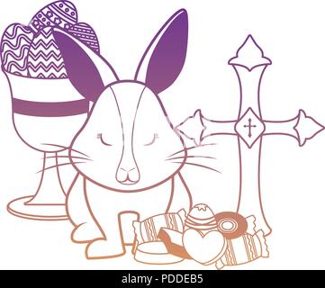Holy Rabbit Art cute rabbit and holy grail over white background, vector illustration ...