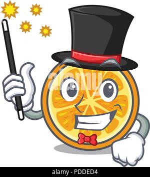 Magician orange mascot cartoon style Stock Vector