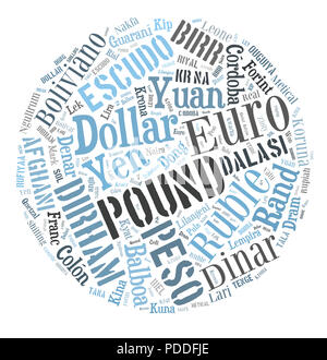 Background concept wordcloud illustration of currencies of the world Stock Photo