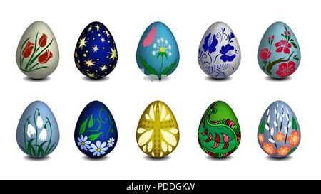 Set of Isolated realistic Easter eggs. Vector background. Stock Vector