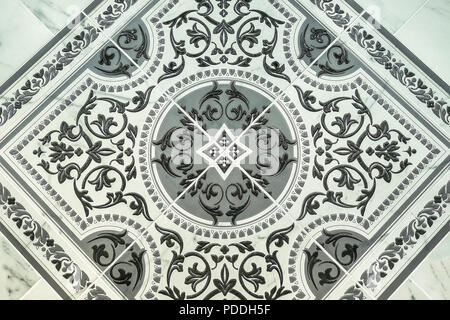 Ceramic tiles, dark square seamless texture-gray, floor tiles. Drawings Of Monograms. Oriental motif. Stock Photo