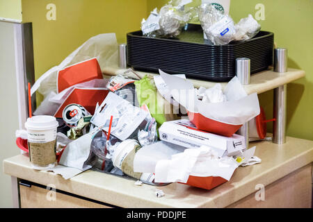 Miami Florida,Shops at Midtown,Target Discount Store,trash,cups,cans,food containers,paper,waste,dirty,nasty,overflow,full,FL080406093 Stock Photo