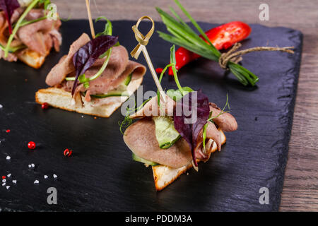 Beef canape served green onion Stock Photo