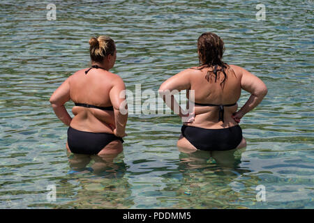 Two overweight women at the beach Stock Photo