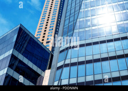 Bottom up view of Modern office building Stock Photo