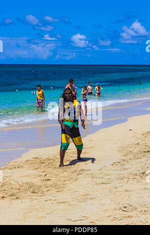 Falmouth, Jamaica - May 02, 2018: The local people performence at Bamboo Beach in Jamaica Stock Photo