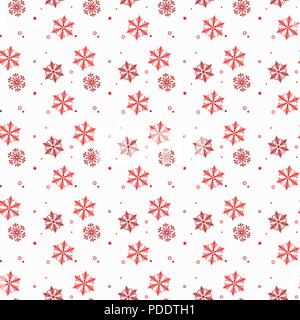 Vector seamless winter pattern background of snowflakes. Red snowflake pattern on isolated background. Winter background for packing, T - shorts, busi Stock Vector