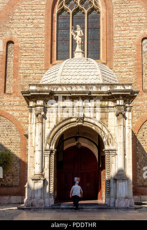 Entrance of the Cathedral Saint Jean Baptiste of Perpignan, Pyrénées-Orientales, Occitanie, France Stock Photo