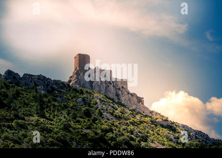 Queribus castle, cathar fotress, Aude, Occitanie, France Stock Photo