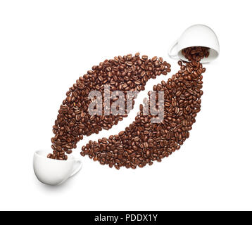 Coffee beans spilled out from cup over white background Stock Photo