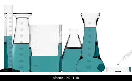 Chemistry laboratory, study and analysis, biology. Containers with liquids, tests and studies. 3d rendering Stock Photo