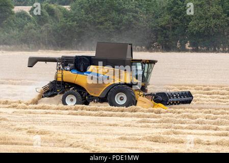 Combine harvester at work on farmland at harvest time in Hampshire, England, UK Stock Photo