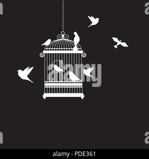 bird cage with birds flying vector illustration Stock Vector