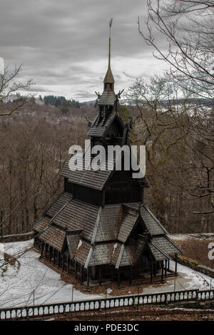 Fantoft Stave Church, Bergen, Norway. Rebuilt after being moved from Fortun Stock Photo