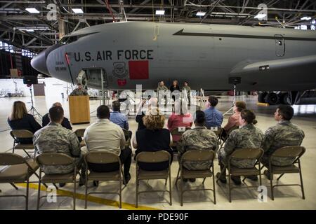 The 121st Air Refueling Wing holds a ceremony to dedicate one of their KC-135 Stratotankers as the Pride of Westerville May 18,2018, at Rickenbacker Air National Guard Base, Ohio. Stock Photo