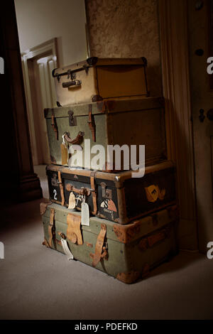 Old fashioned vintage travelling trunks. Stock Photo