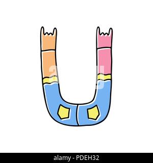 crazy hands alphabet, hand drawn letter U Stock Vector