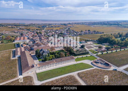 France, Gironde, Medoc, Pauillac, Chateau Mouton Rothschild wine estate (aerial view) // France, Gironde (33), Médoc, Pauillac, domaine viticole Châte Stock Photo