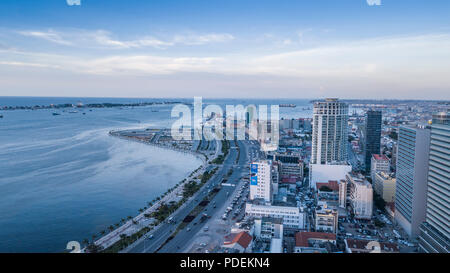 Aerial photograph of the marginal of Luanda, Angola. Africa.Difference between new and old buildings. Stock Photo