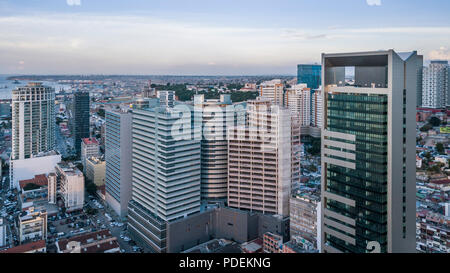 Aerial photograph of the marginal of Luanda, Angola. Africa.Difference between new and old buildings. Stock Photo