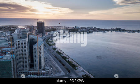 Aerial photograph of the marginal of Luanda, Angola. Africa.Difference between new and old buildings. Stock Photo