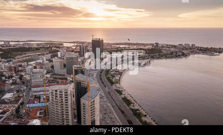 Aerial photograph of the marginal of Luanda, Angola. Africa.Difference between new and old buildings. Stock Photo