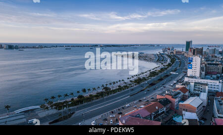 Aerial photograph of the marginal of Luanda, Angola. Africa.Difference between new and old buildings. Stock Photo