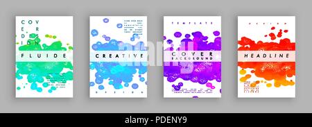 Modern abstract covers set. Liquid from lines. Fluid gradient shapes composition. Color bubbles. Futuristic cover design. Vector template Stock Vector