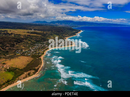 Aerial view Honolulu coastline in Hawaii from a helicopter Stock Photo