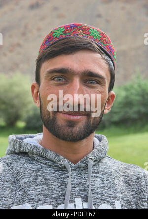 Portrait of a Pamiri man with beautiful eyes, Wakhan Valley, Tajikistan Stock Photo