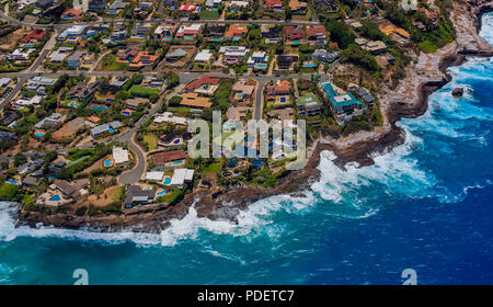 Aerial view Honolulu coastline in Hawaii from a helicopter Stock Photo