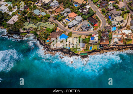 Aerial view Honolulu coastline in Hawaii from a helicopter Stock Photo