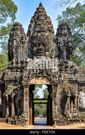 Gate with relief in the ruins of Angkor Wat, Cambodia Stock Photo