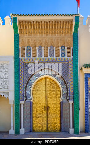Fez, Morocco - May 11, 2013: One of the main gates to the palace of the king of Morocco Stock Photo