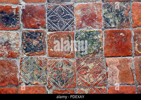 Medieval  encaustic tiles St Mary's church Acton Burnell Stock Photo